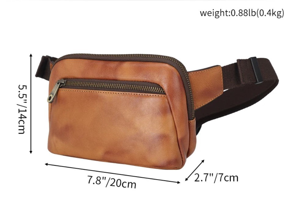 New 2024 Men's Full Grain Leather Chest Sling Daily Waist Bag